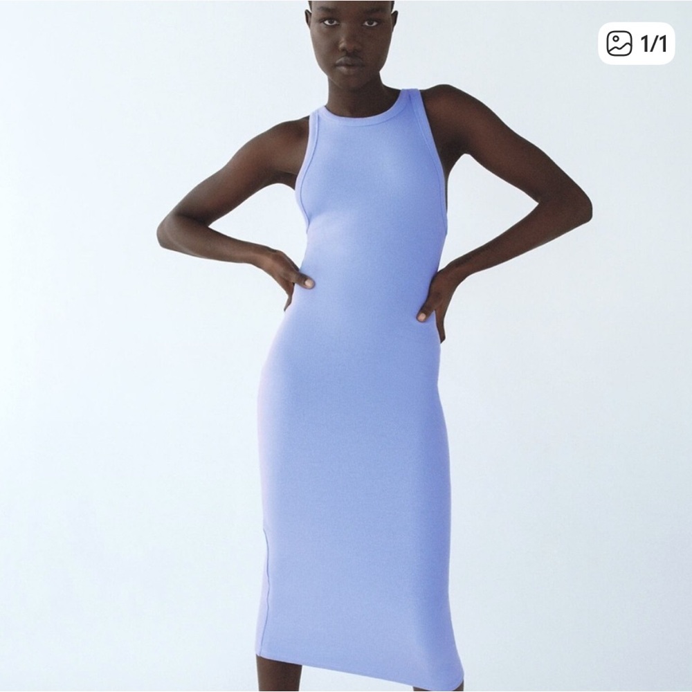 Zara Midi Ribbed Sleeveless Dress